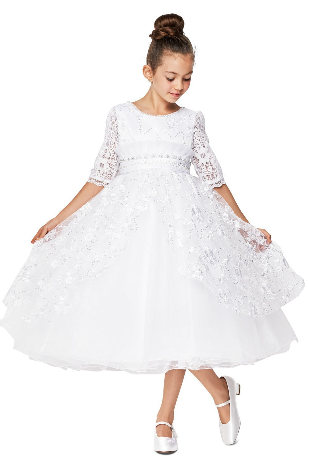 Flower Girl Dresses Beaded A Line Floral Lace Flower Girl Dress White