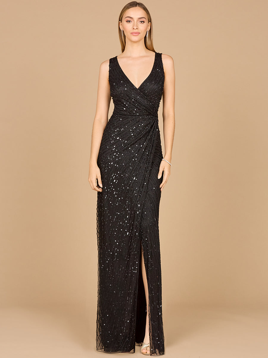 Prom Dresses A Line Long Slit Formal Beaded Prom Dress Black