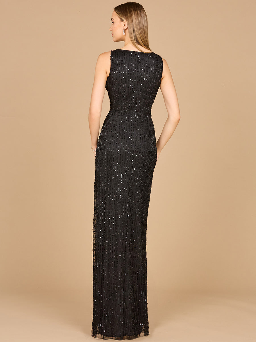 Prom Dresses A Line Long Slit Formal Beaded Prom Dress Black