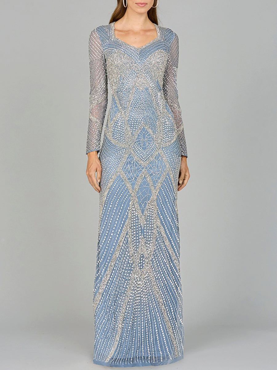 Mother of the Bride Dresses Beaaded Long Sleeve Mother of the Bride Formal Dress Ink Blue