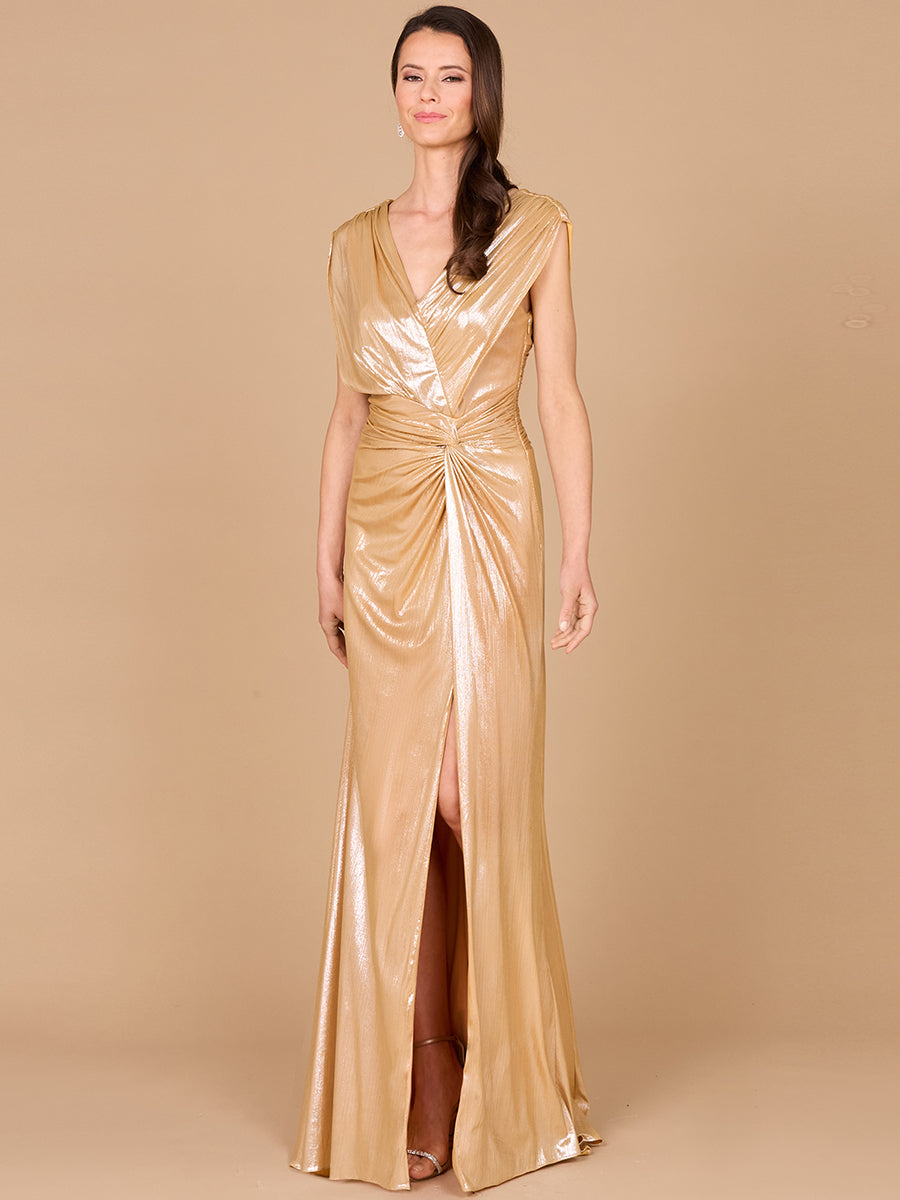 Formal Dresses Fitted Long Formal Metallic Evening Dress Champagne