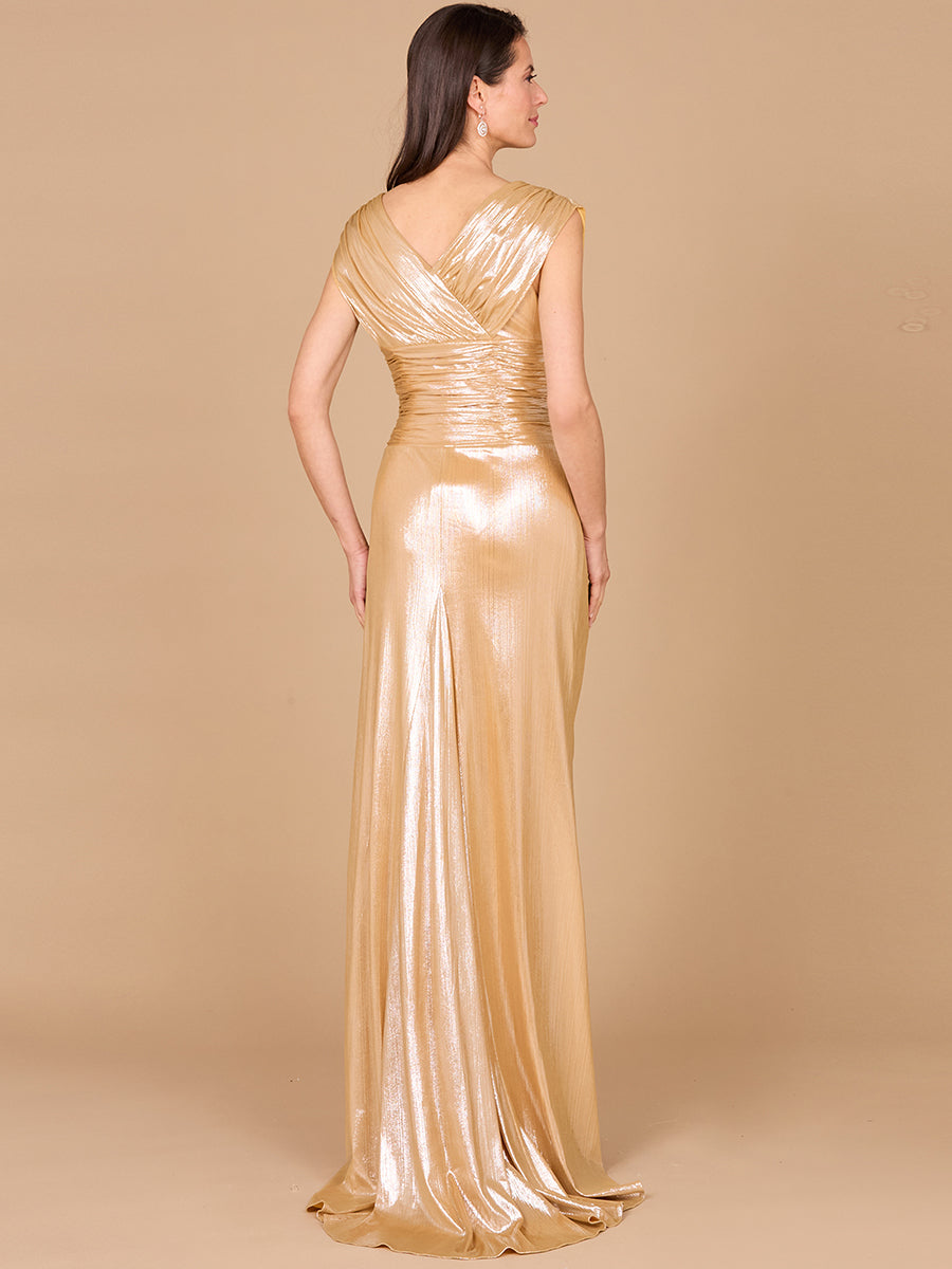 Formal Dresses Fitted Long Formal Metallic Evening Dress Champagne