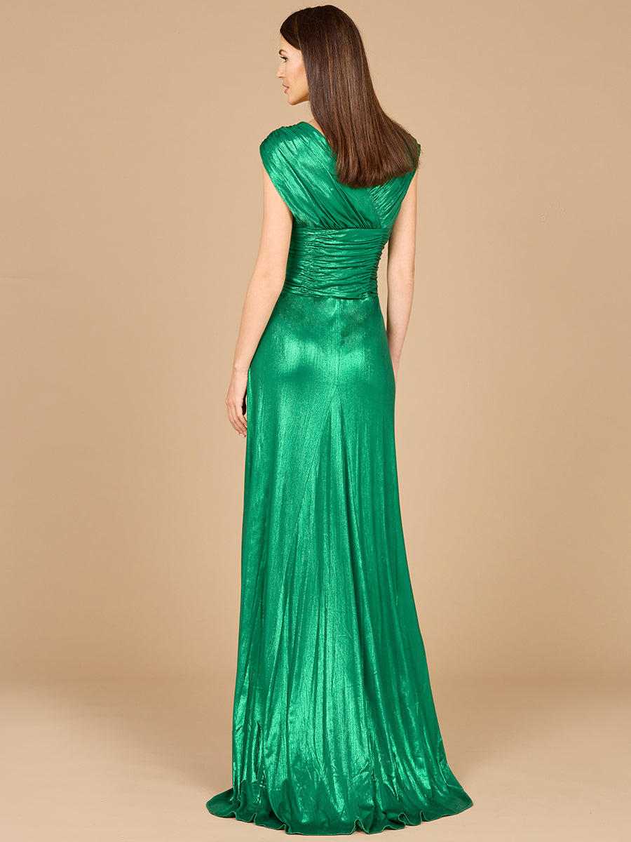 Formal Dresses Fitted Long Formal Metallic Evening Dress Green