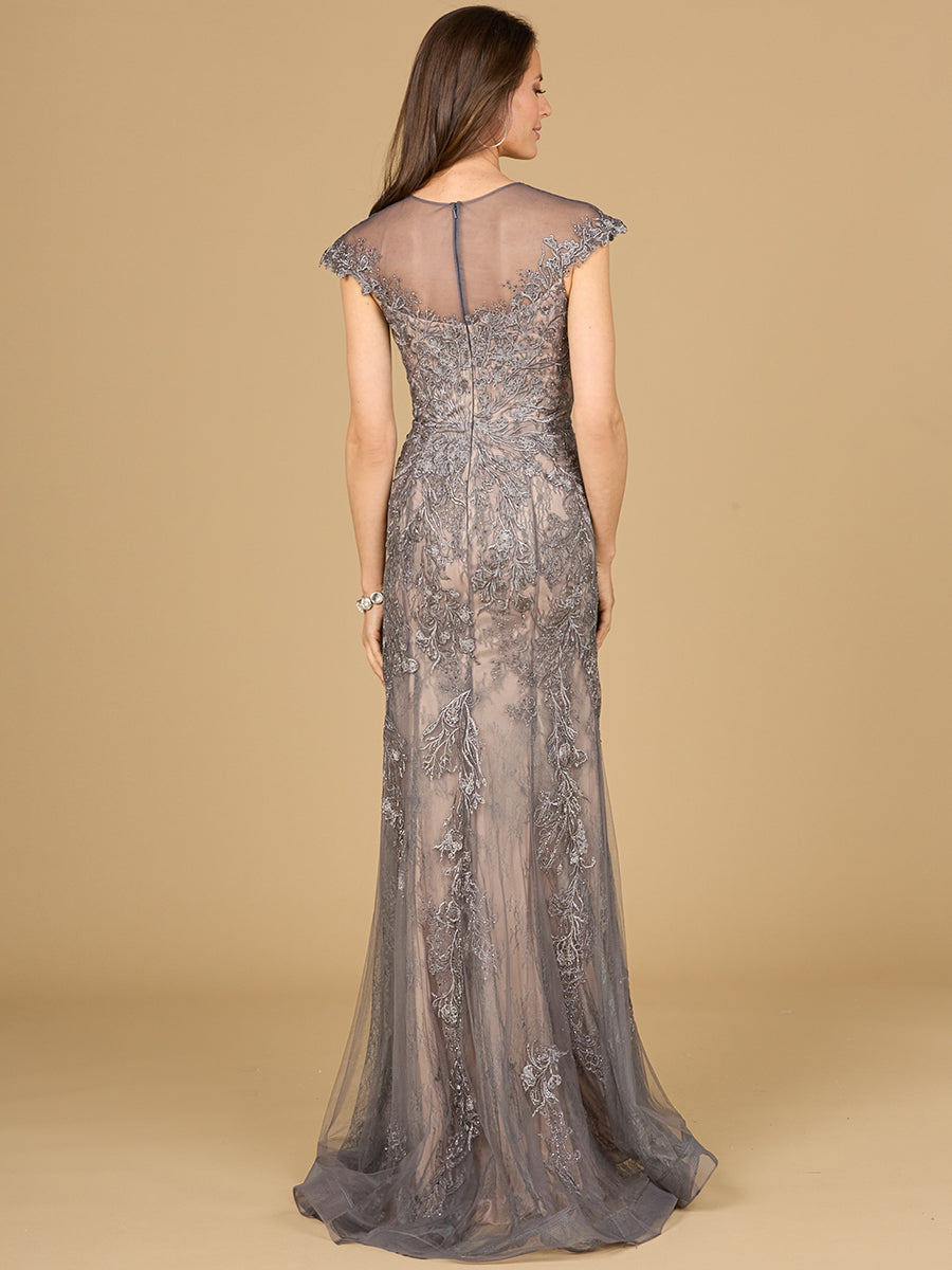 Formal Dresses Long Formal Beaded Applique Evening Dress Charcoal