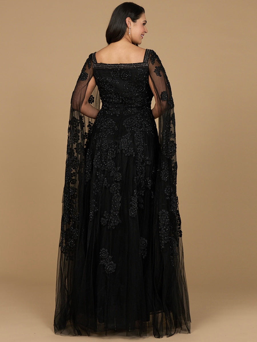 Mother of the Bride Dresses Long Cape Formal Mother of the Bride Lace Dress Black
