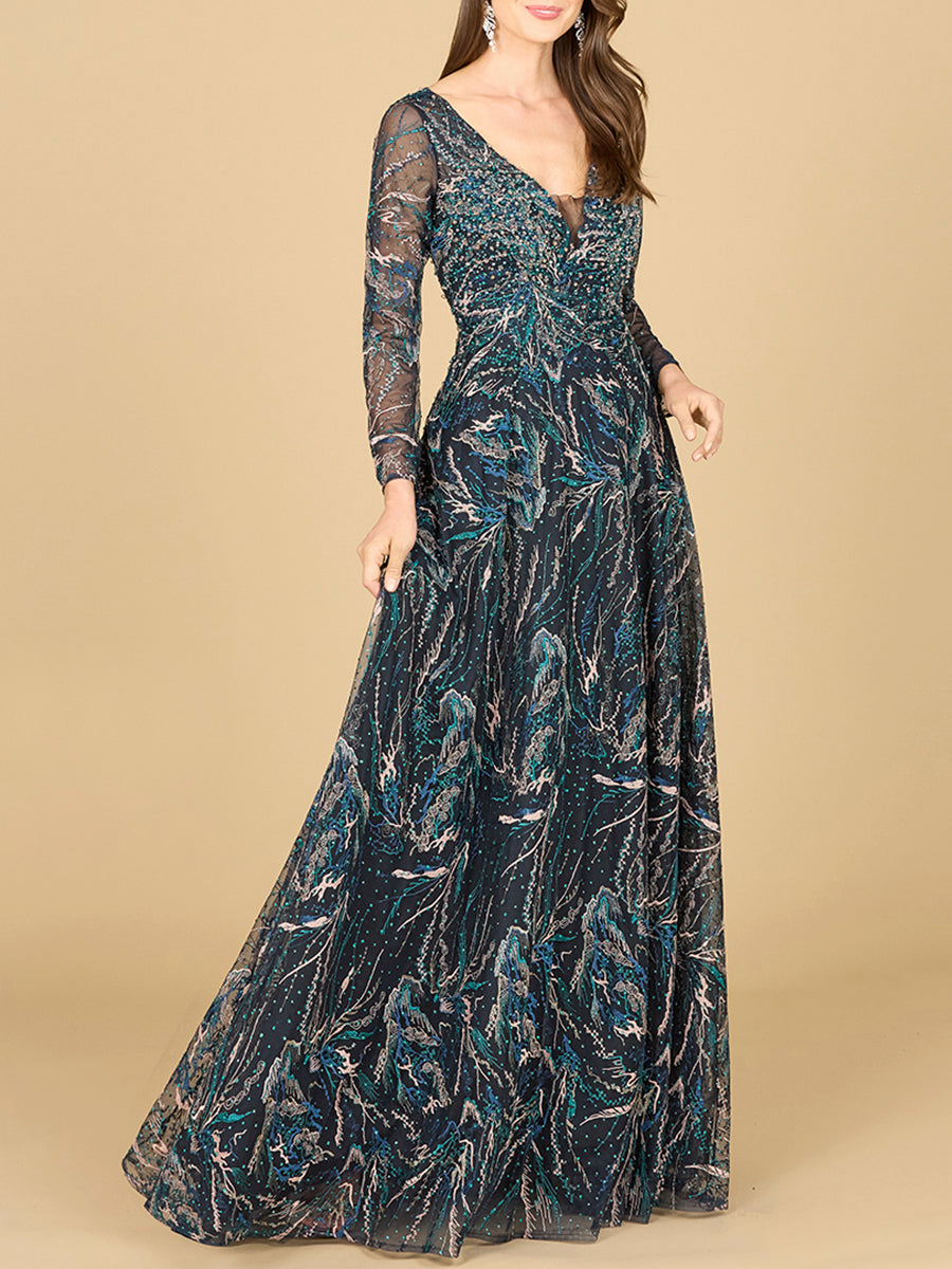 Mother of the Bride Dresses Mother of the Bride Long Sleeve Lace Dress Dark Blue