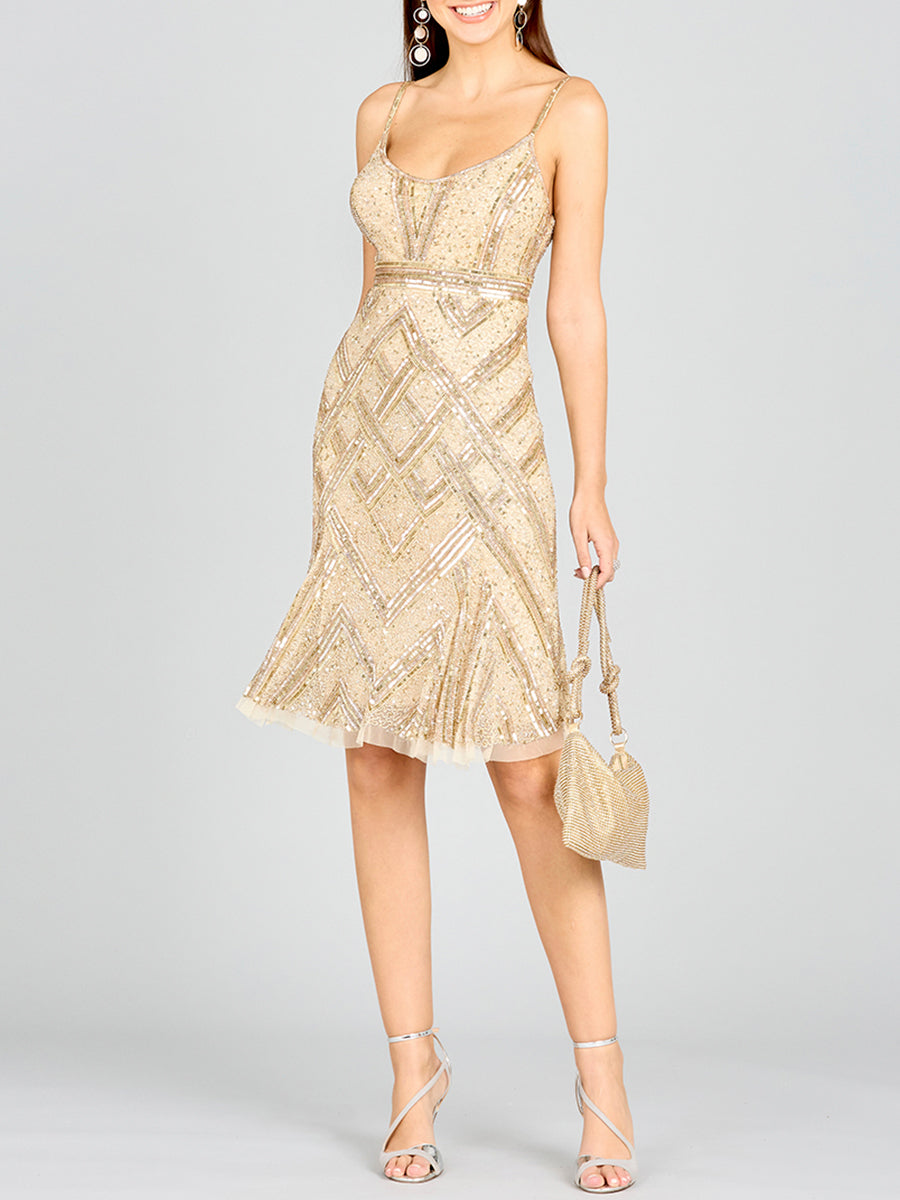 Cocktail Dresses Sequin Beaded Short Cocktail Dress Nude