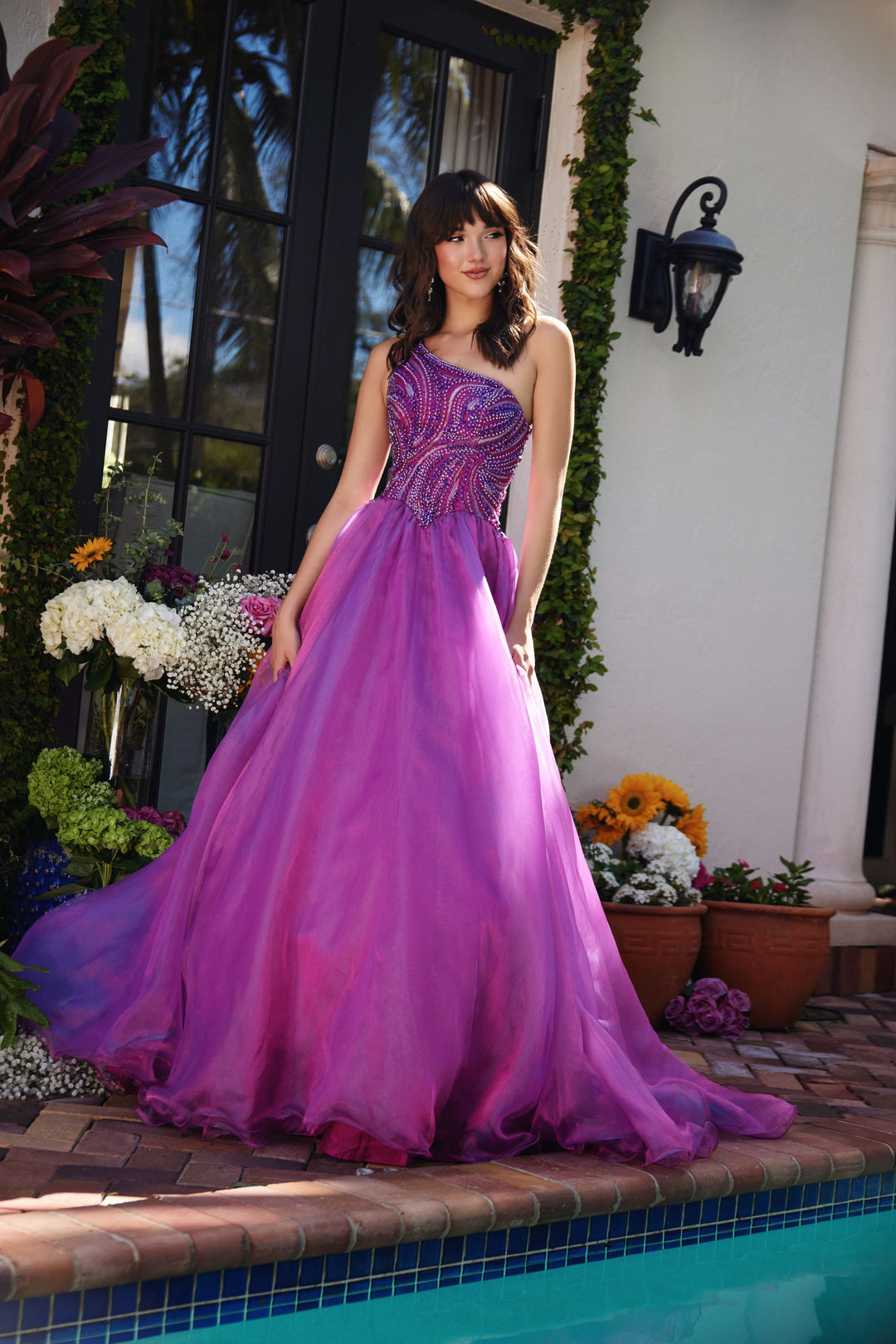 Prom Dresses Beaded A Line Long Formal Prom Dress Magenta