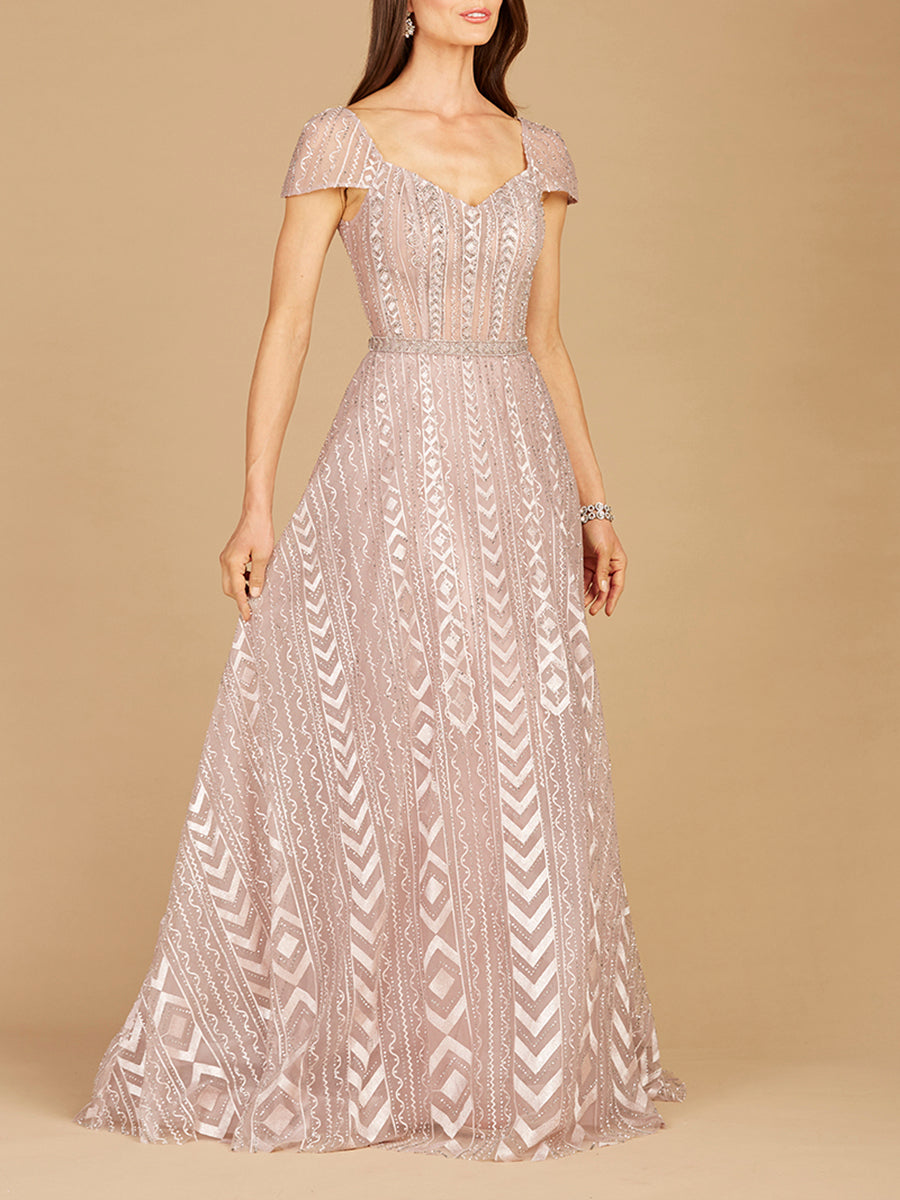 Formal Dresses Long Ball Gown Beaded Lace Evening Gown Antique Rose