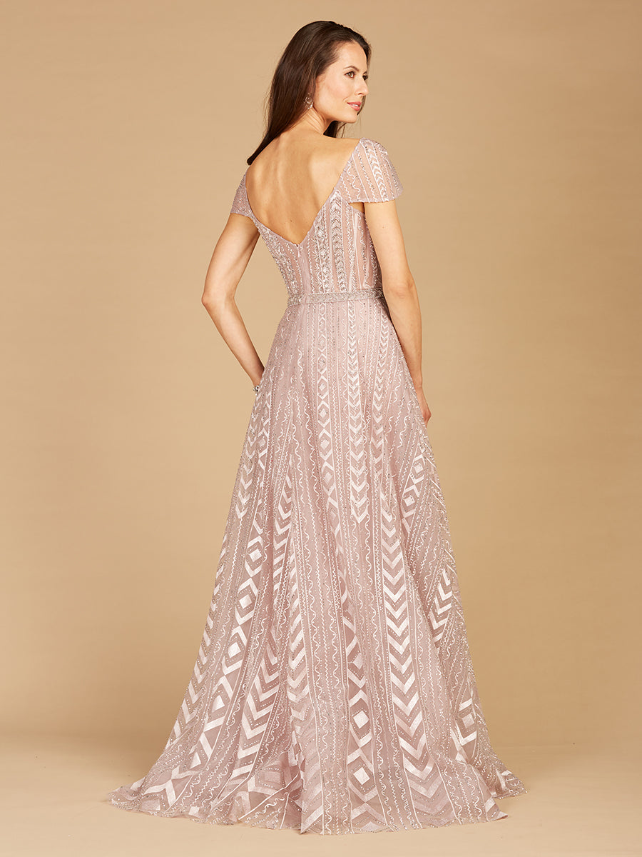 Formal Dresses Long Ball Gown Beaded Lace Evening Gown Antique Rose