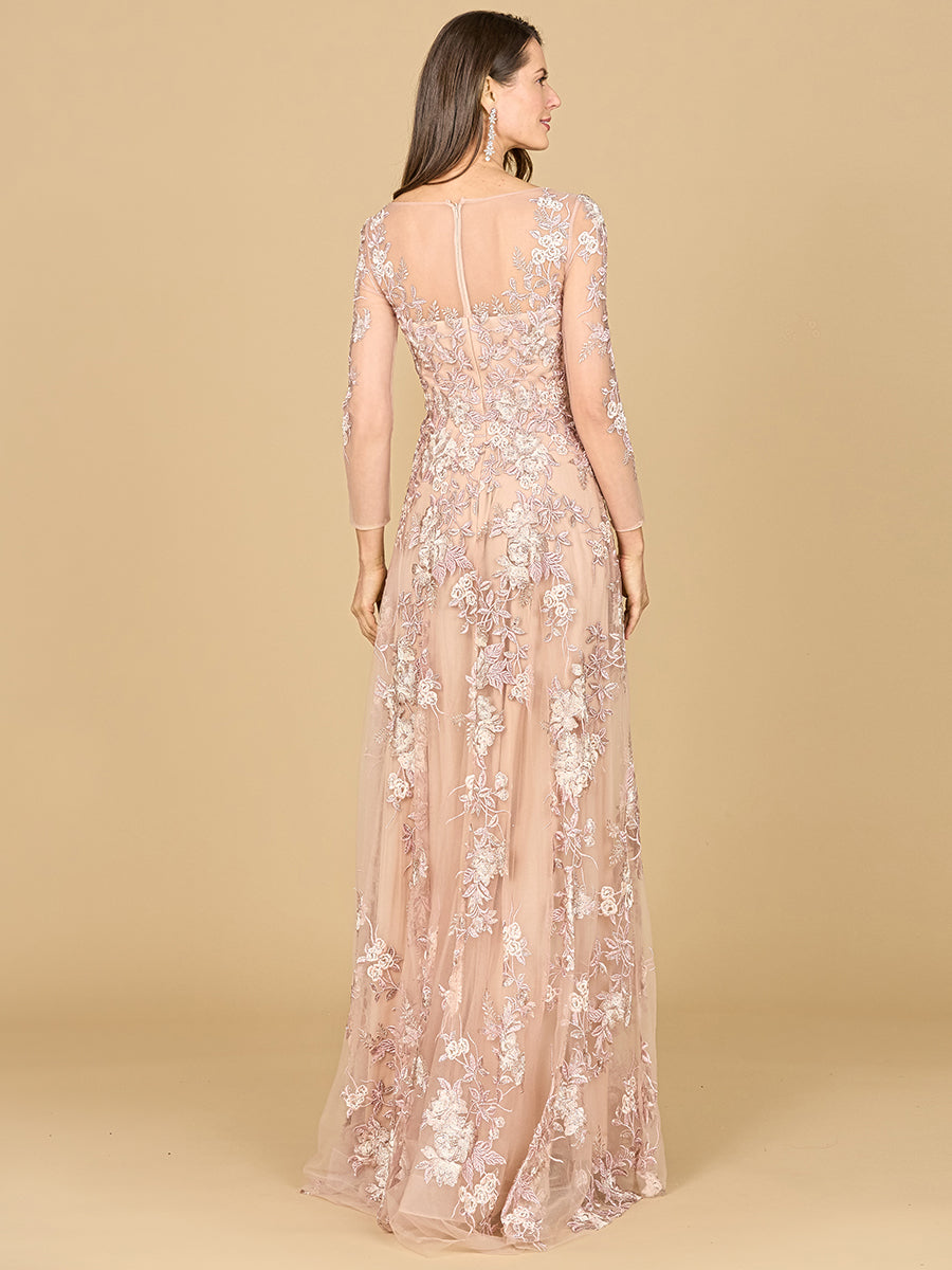 Formal Dresses Long Ball Gown Pattern Lace Evening Dress Blush