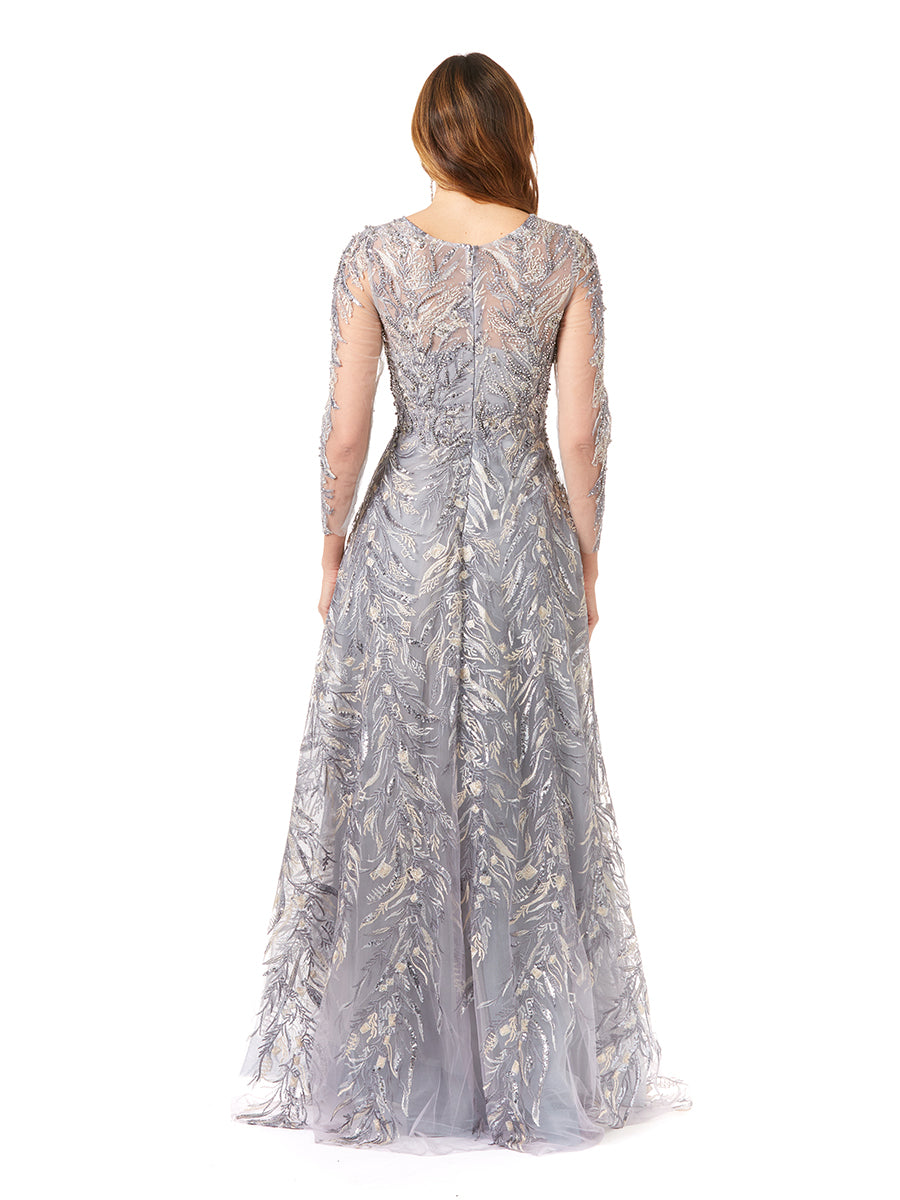 Formal Dresses Beaded Long A Line Formal Lace Evening Dress Steel/Blue