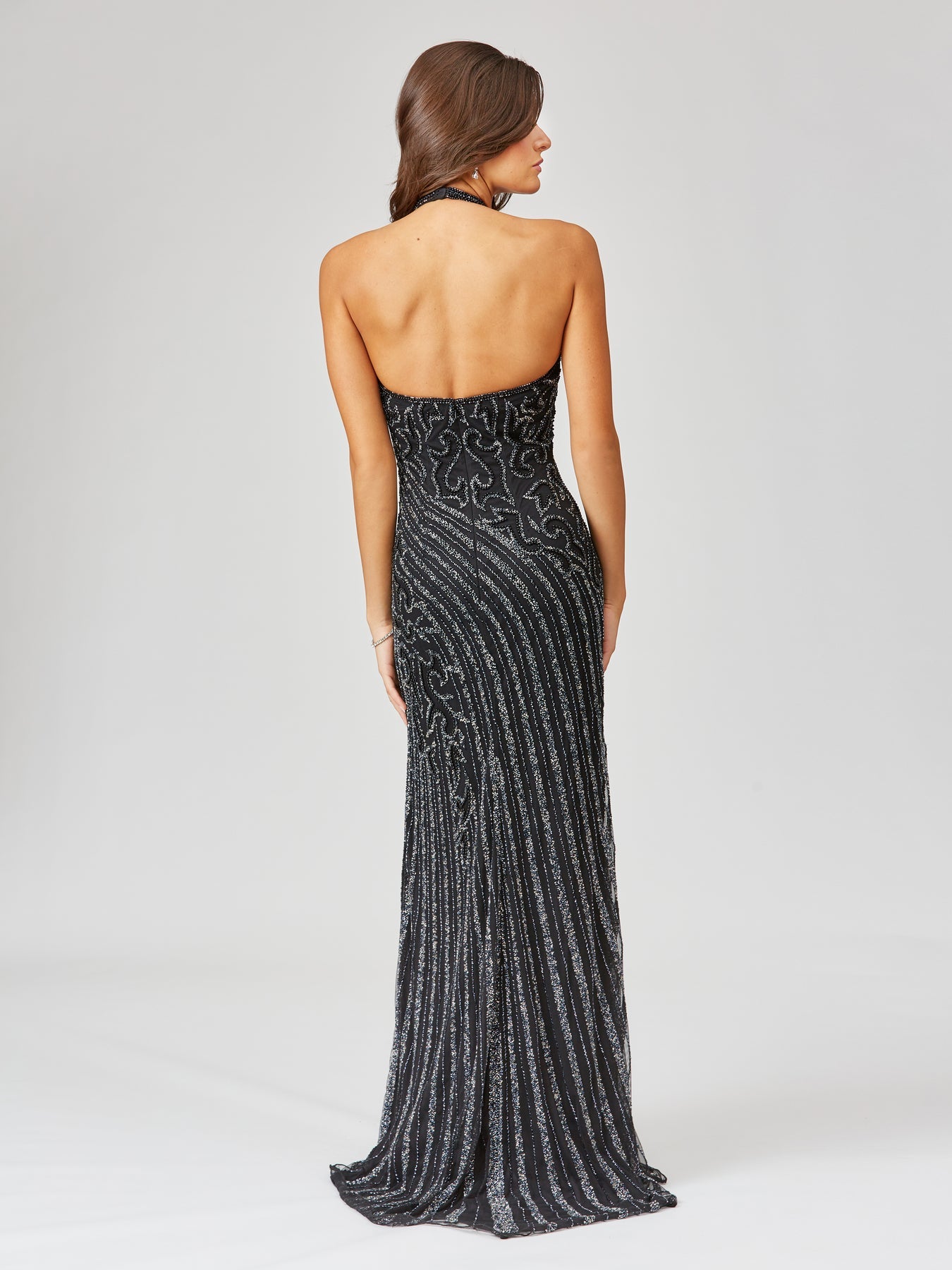 Prom Dresses Fitted Long Slit Beaded Formal Evening Prom Dress Black