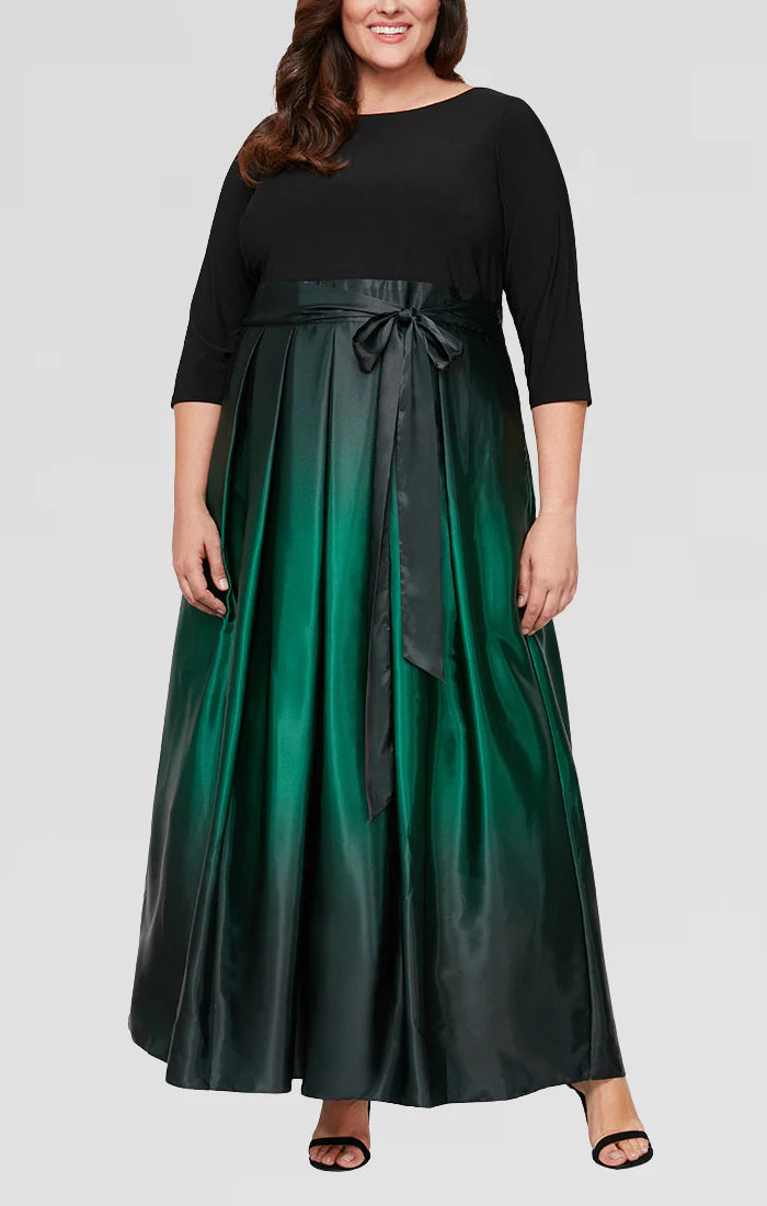 Formal Dresses Plus Size Ombre Satin Long Formal Ballgown Black/Green