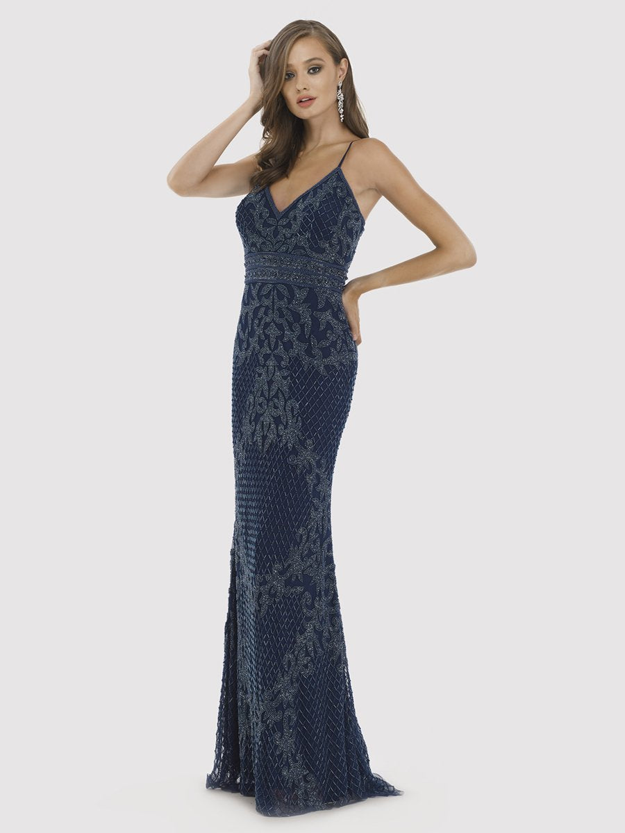 Prom Dresses Long Formal Beaded Fringe Prom Dress Navy
