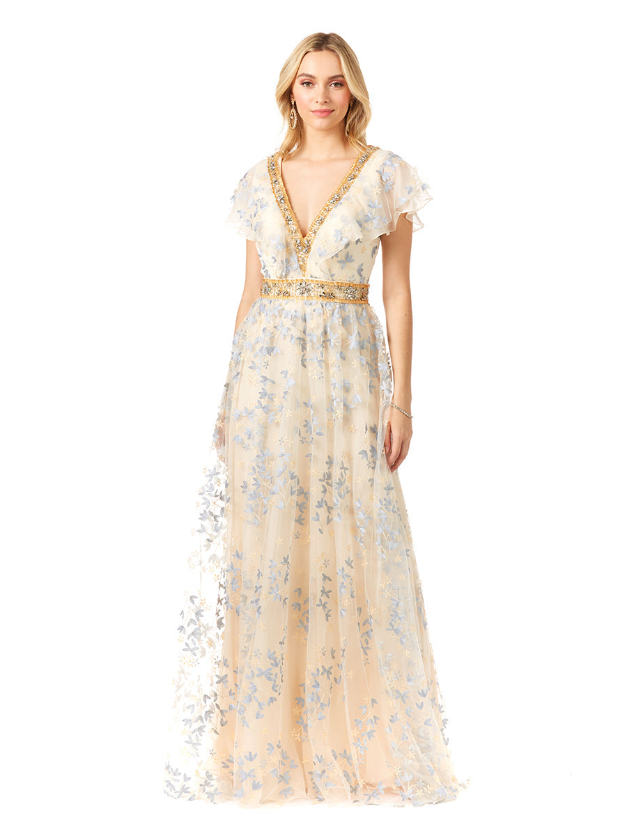 Formal Dresses A Line Long Lace Floral Applique Formal Evening Dress Champagne