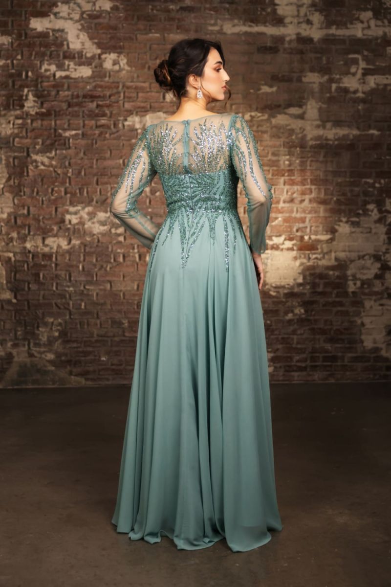 Illusion Floor-Length Chiffon Evening Gown A-Line May Queen 2161