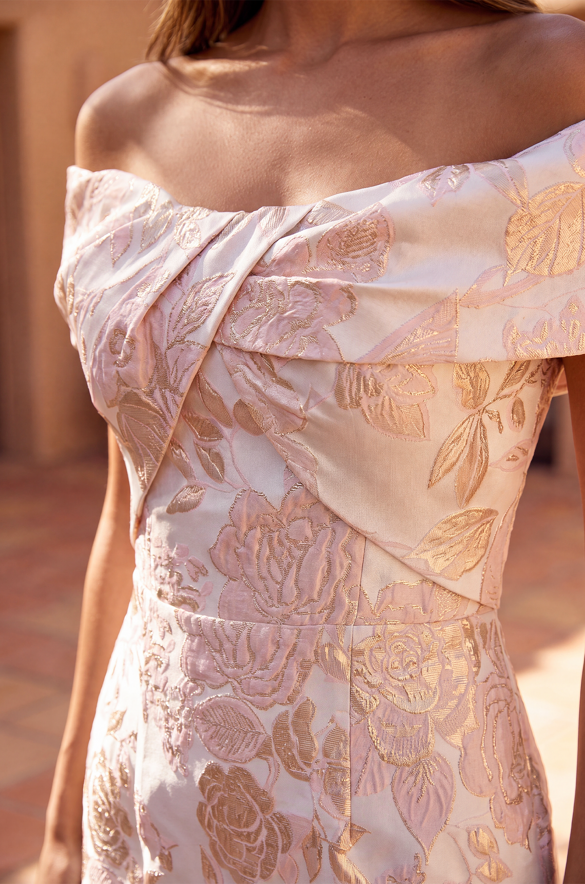 Off the Shoulder Floral Jacquard Mermaid Evening Formal Dress