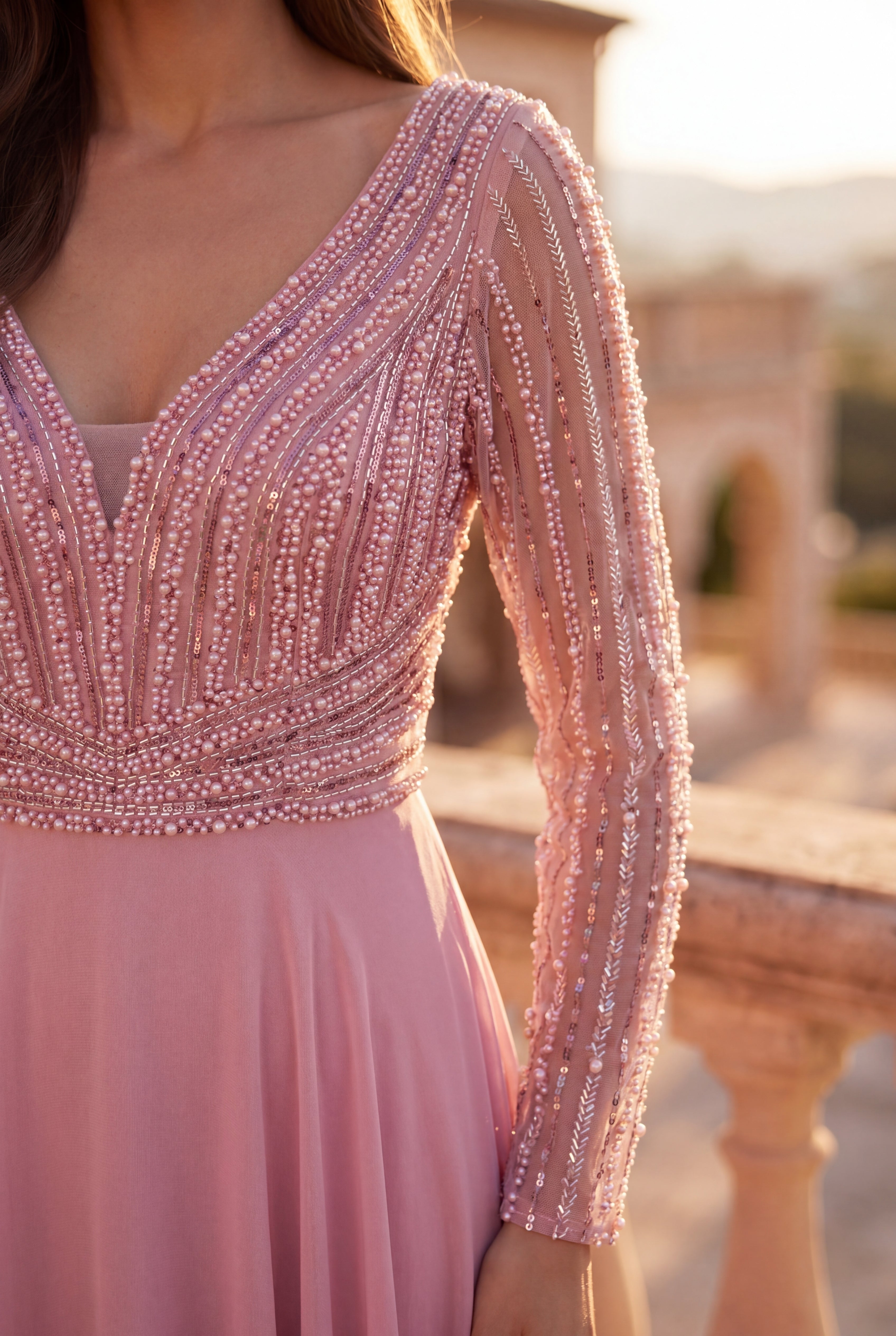 Beaded Long Sleeve Mother of the Bride Dress