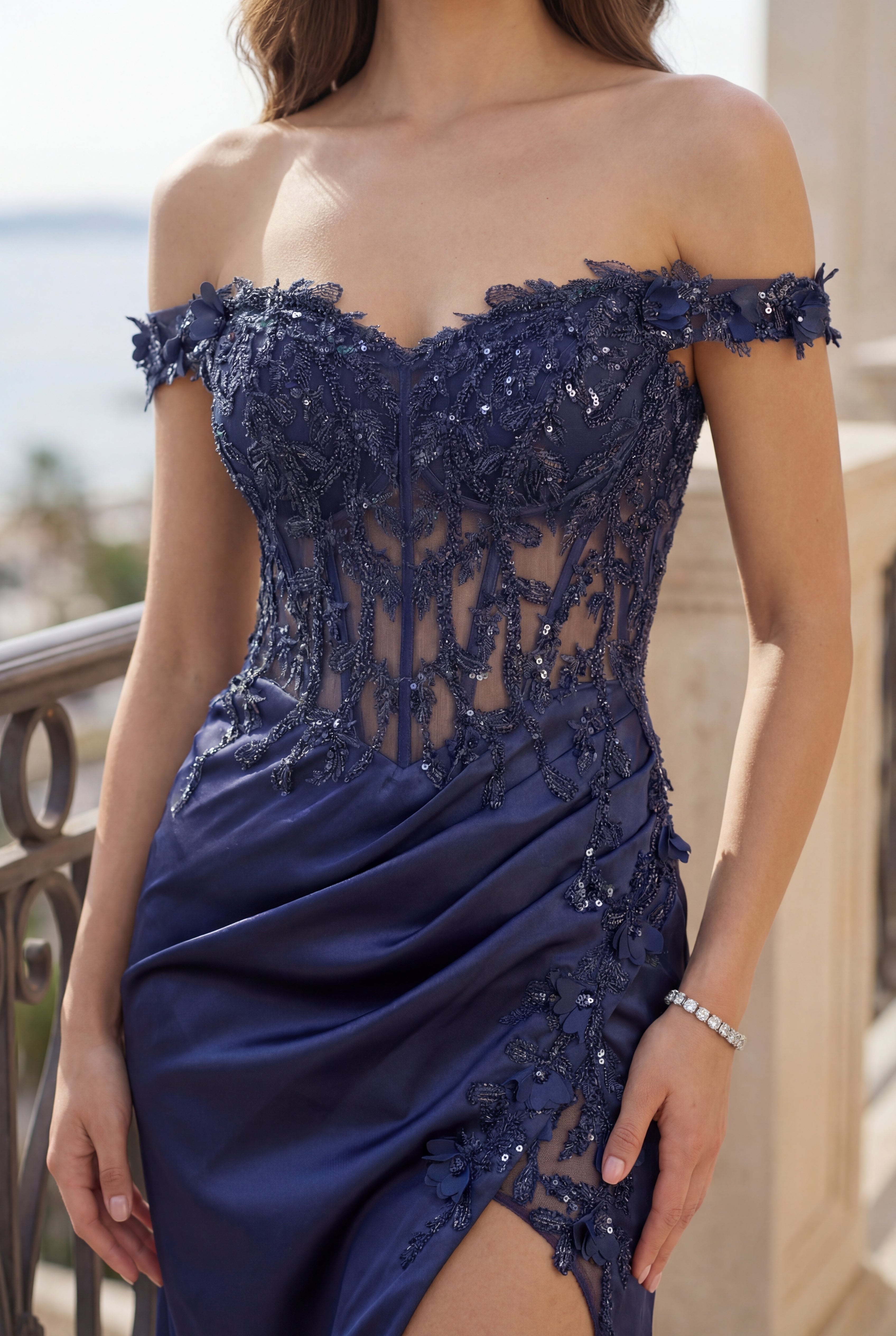 Fitted Corset Off the Shoulder Formal Prom Dress
