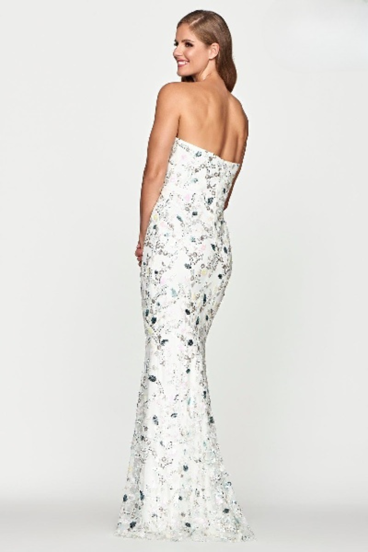 Prom Dresses Prom Fitted Slit Long Formal Sequin Dress Ivory/Silver/Blue