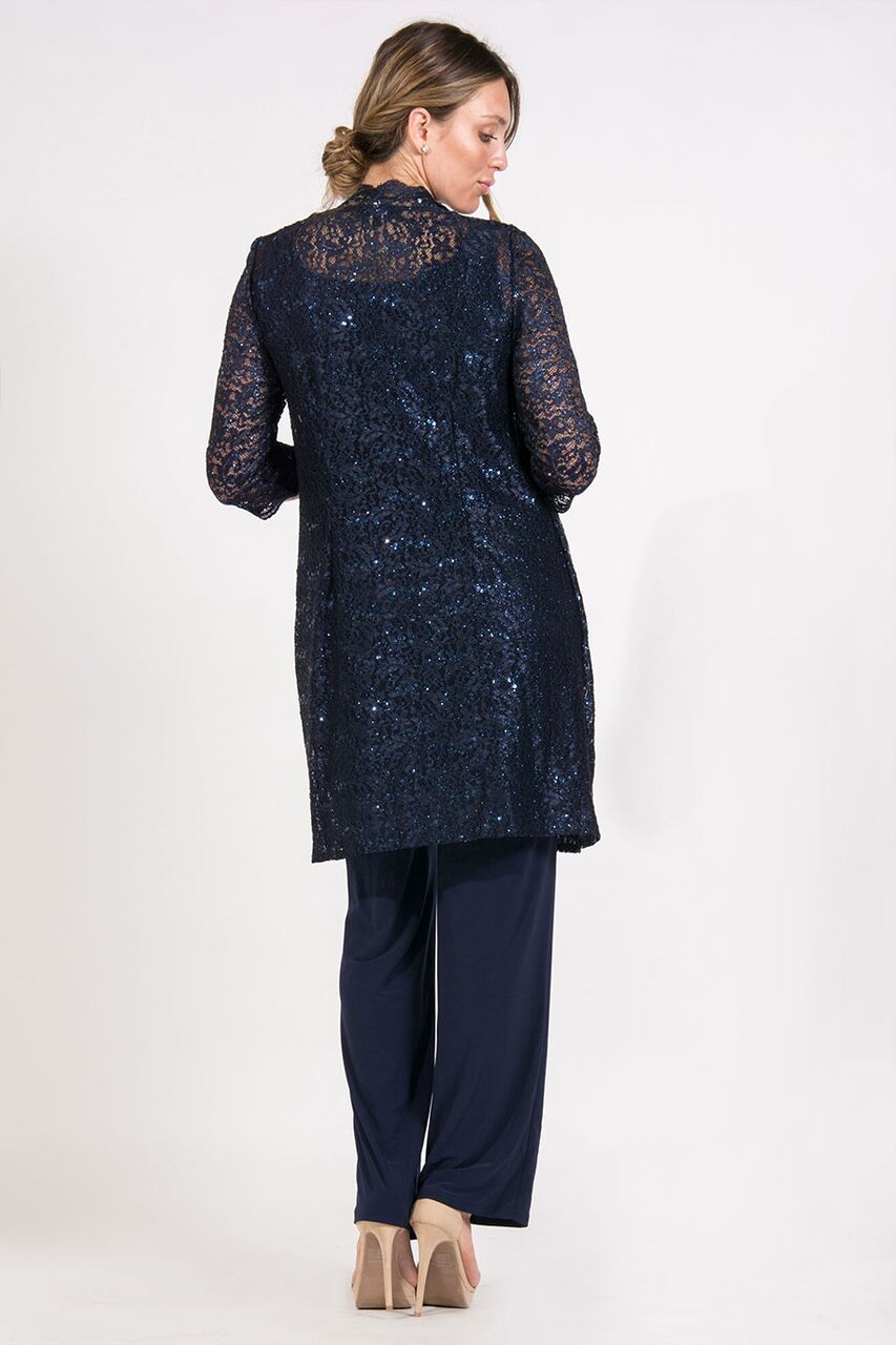 R&M Richards RM1993 Mother of the Bride Long Jacket Pant Suit in Navy