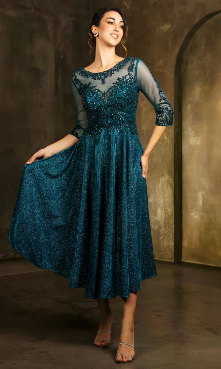 Illusion Tea-Length Lace Evening Gown A-Line May Queen 2124