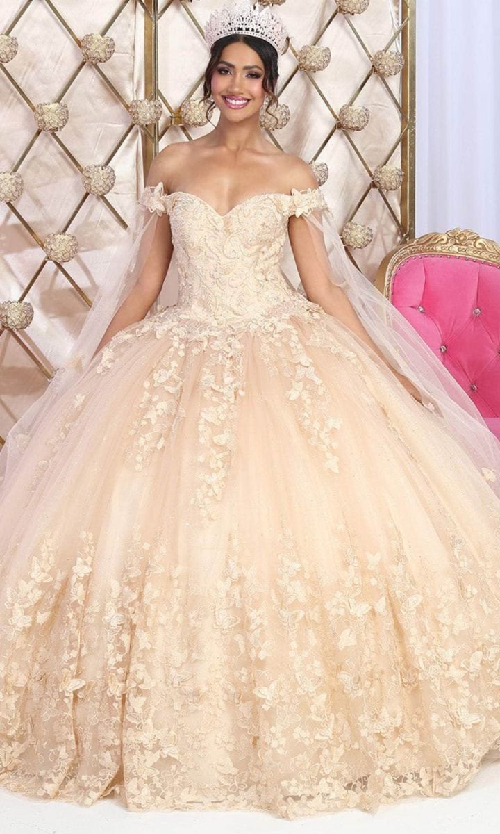 Off-the-Shoulder Floor-Length Tulle Quinceañera Ball Gown May Queen LK236