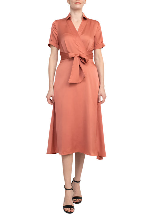 Cocktail Dresses Collar Pleated A Line Cocktail Midi Dress Rose