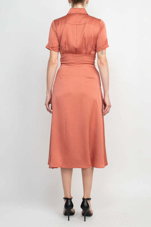 Cocktail Dresses Collar Pleated A Line Cocktail Midi Dress Rose