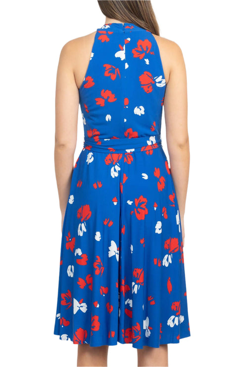Cocktail Dresses Printed Short Cocktail Knee Length Dress Blue Multi