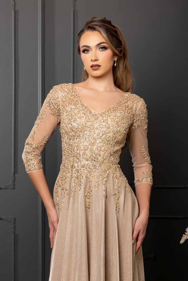 V-Neck Floor-Length Mesh Evening Gown A-Line May Queen MQ2227