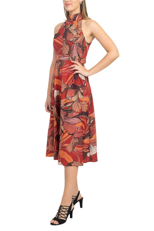 Tahari ASL 2PM036 Midi Multi Print Cocktail Dress