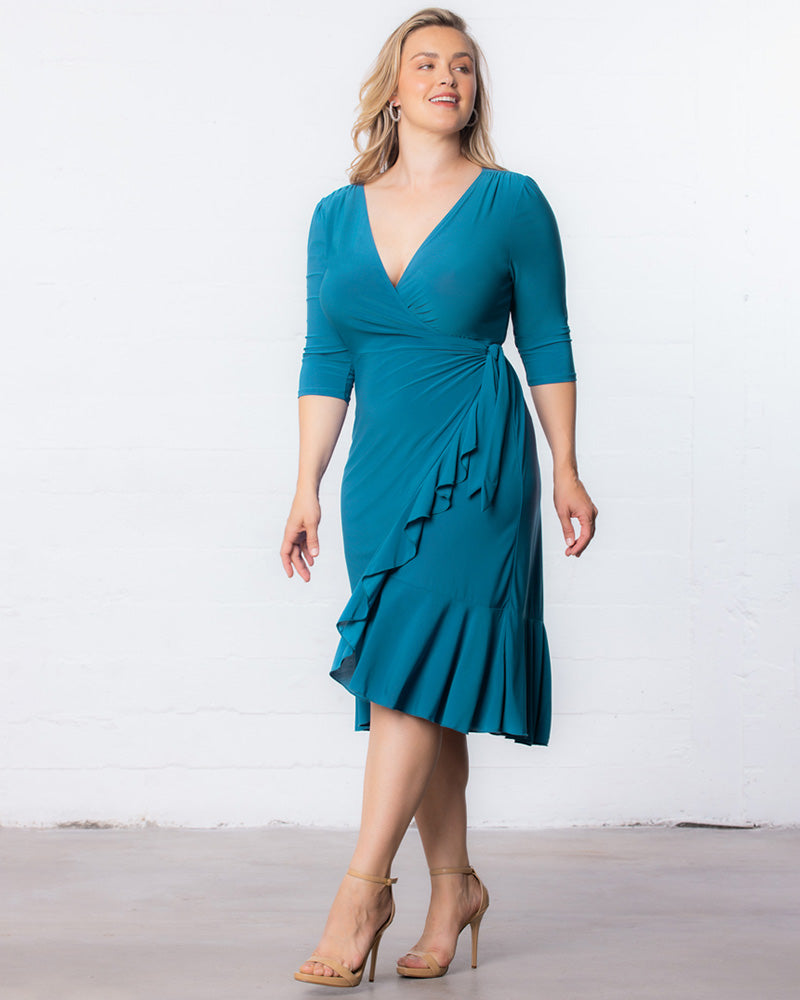 Plus Size Dresses Short Ruffle Cocktail Plus Size Dress Kiyona 11122201 Blue Jade