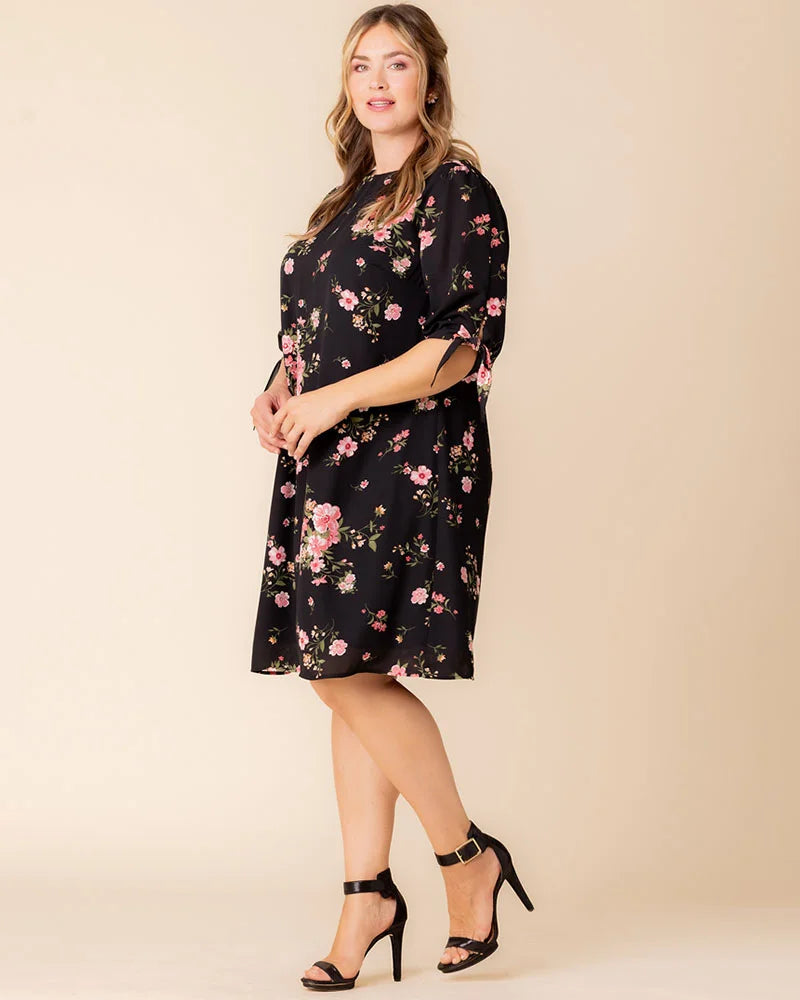 Plus Size Dresses Short A Line Cocktail Plus Size Dress Midnight Peony Print