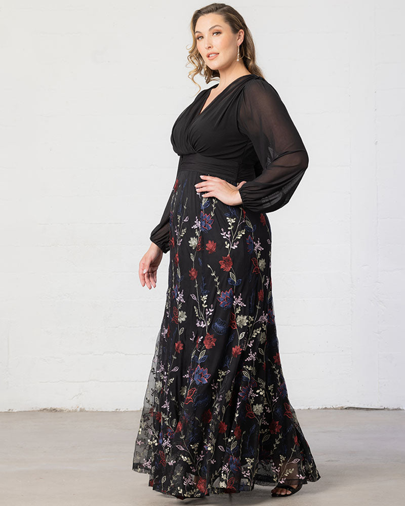 Plus Size Dresses Long Sleeves Floral Long Formal Plus Size Dress Enchanted Garden