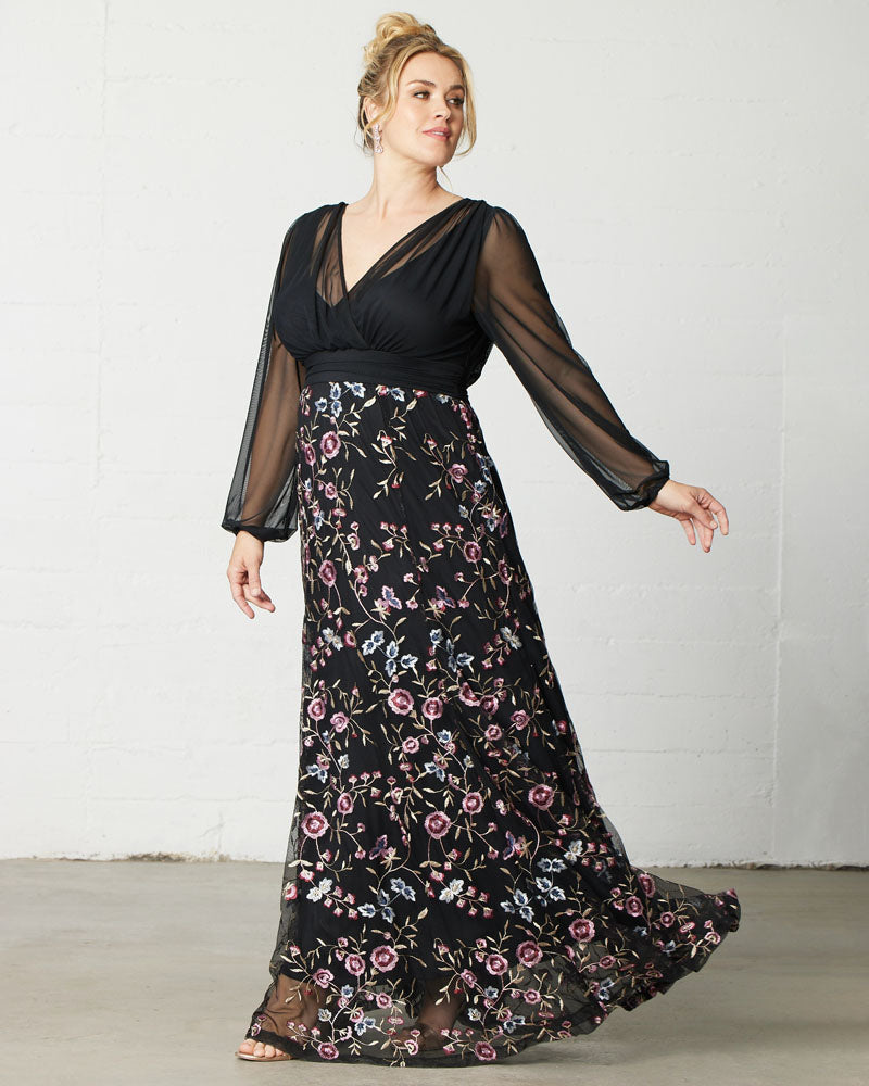 Plus Size Dresses Long Sleeves Floral Long Formal Plus Size Dress Moonlit Garden