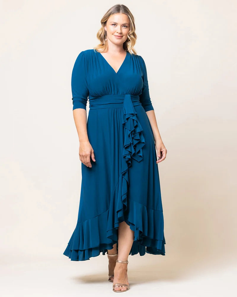 Plus Size Dresses Short Ruffle Cocktail Evening Plus Size Dress Aegean Blue