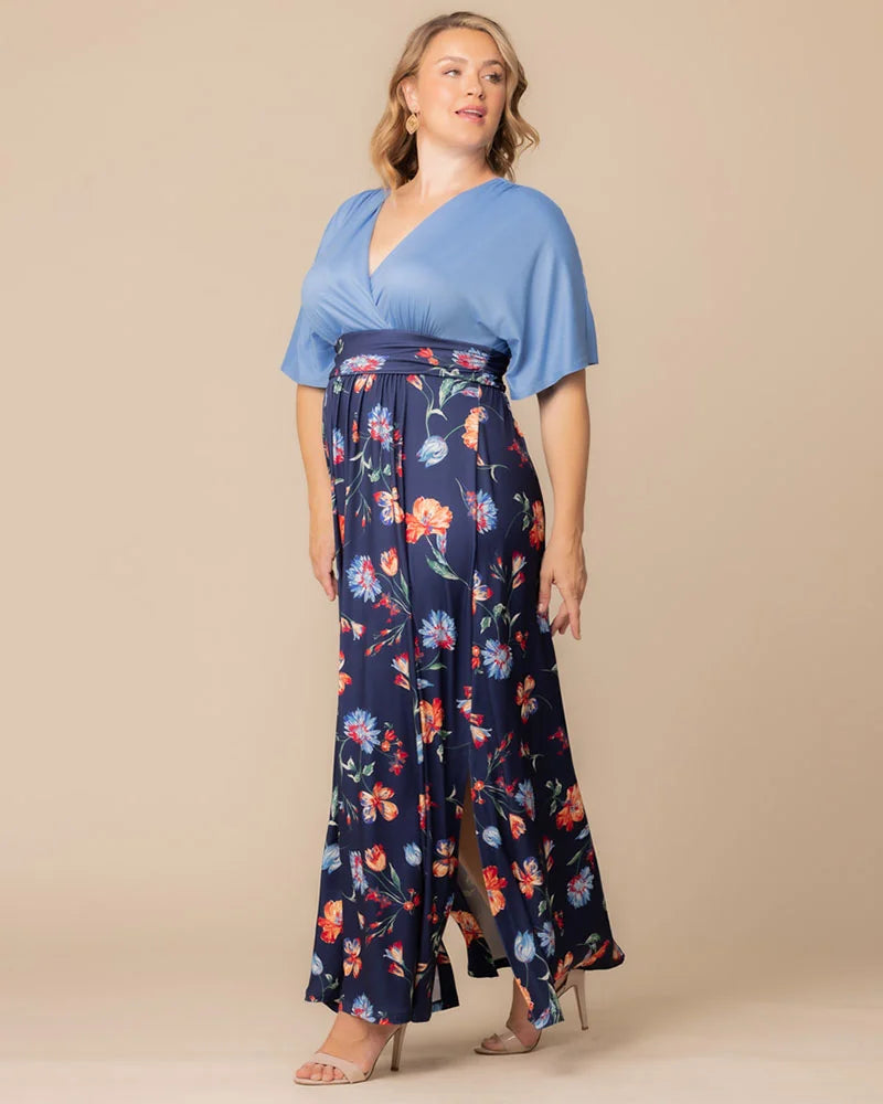 Plus Size Dresses Plus Size Long Floral Formal Dress Kiyonna 11242603 Vibrant Navy Florals