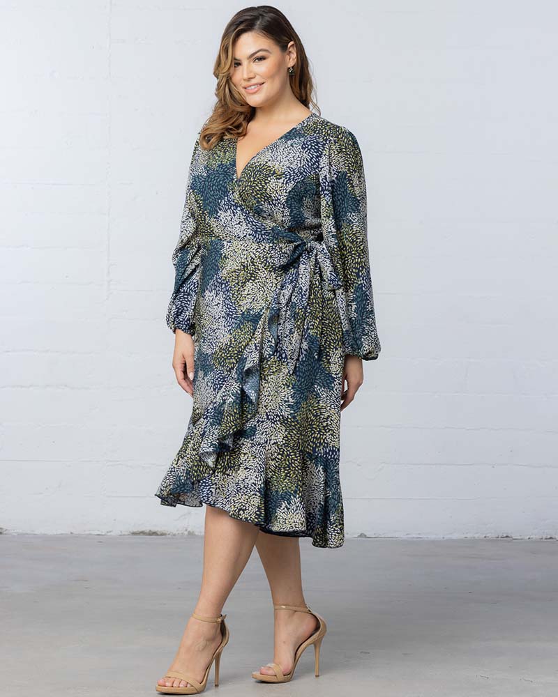 Plus Size Dresses Ruffle Short Cocktail Plus Size Dress Blue Impressionist Print