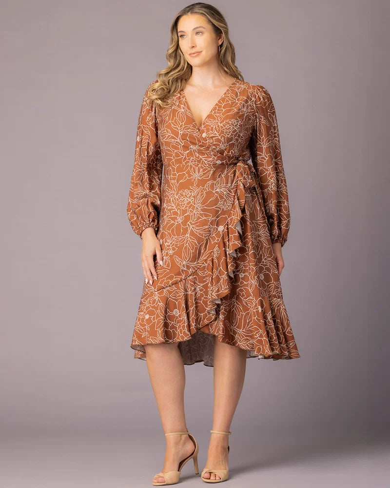 Plus Size Dresses Ruffle Short Cocktail Plus Size Dress Chocolate Floral Print