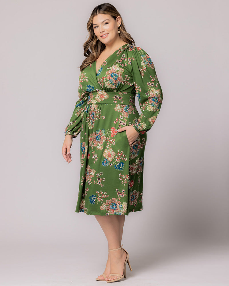 Plus Size Dresses Long Sleeve A Line Short Cocktail Plus Size Dress Olive Floral Print
