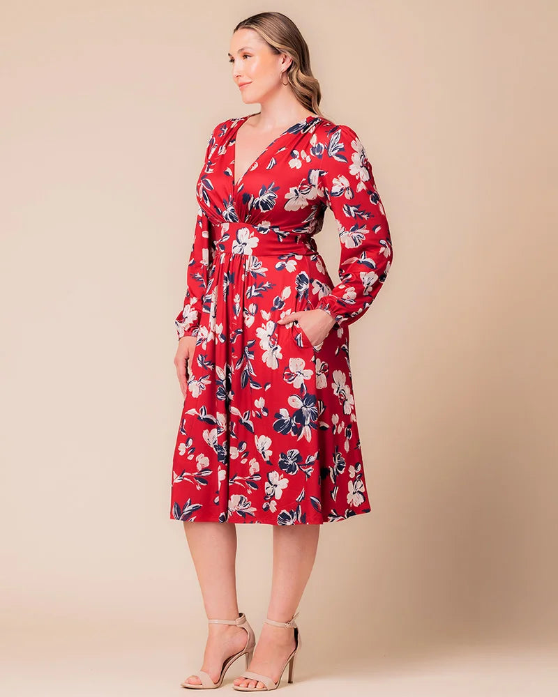 Plus Size Dresses Long Sleeve A Line Short Cocktail Plus Size Dress Red Floral Print