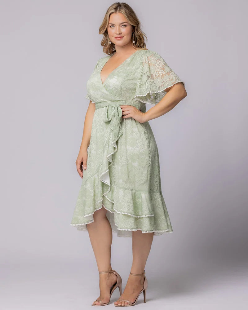 Plus Size Dresses Formal Cocktail Plus Size Midi Ruffle Dress Kiyonna 11250911 Sage