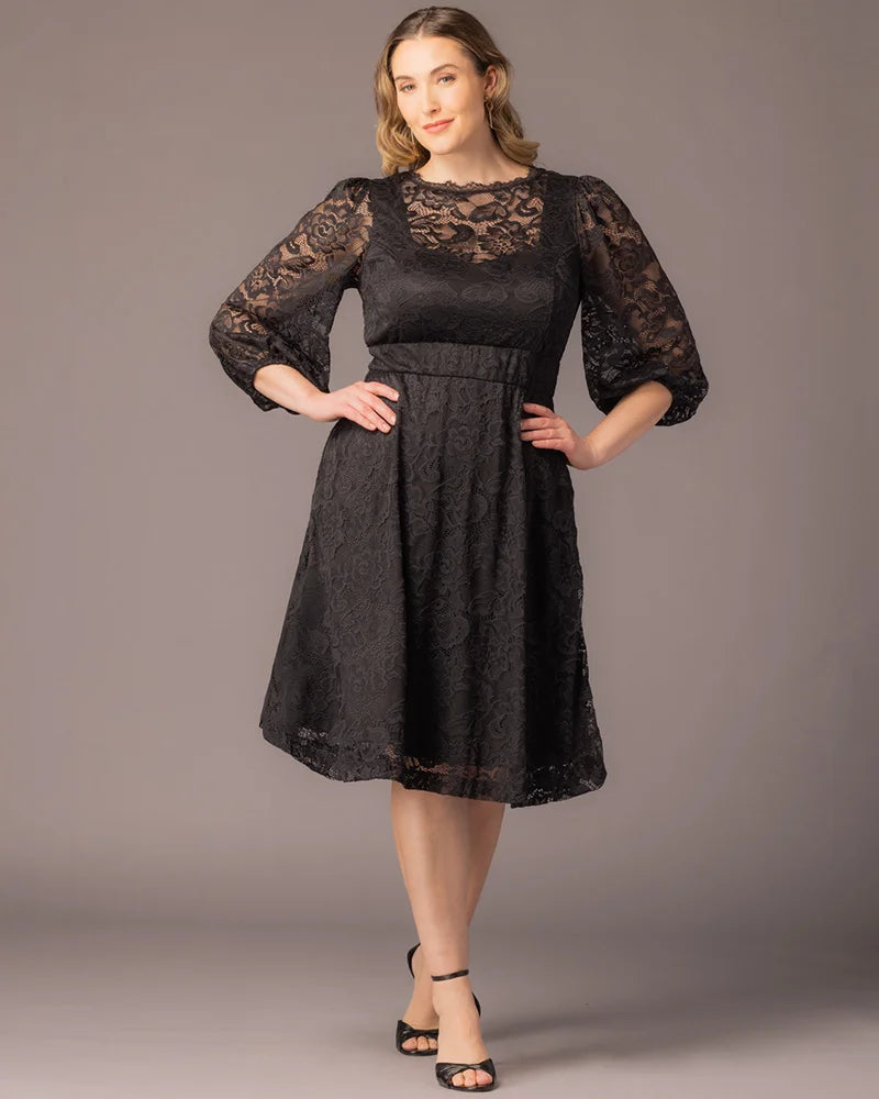 Illusion Knee-Length Lace Evening A-Line Kiyonna 11260901