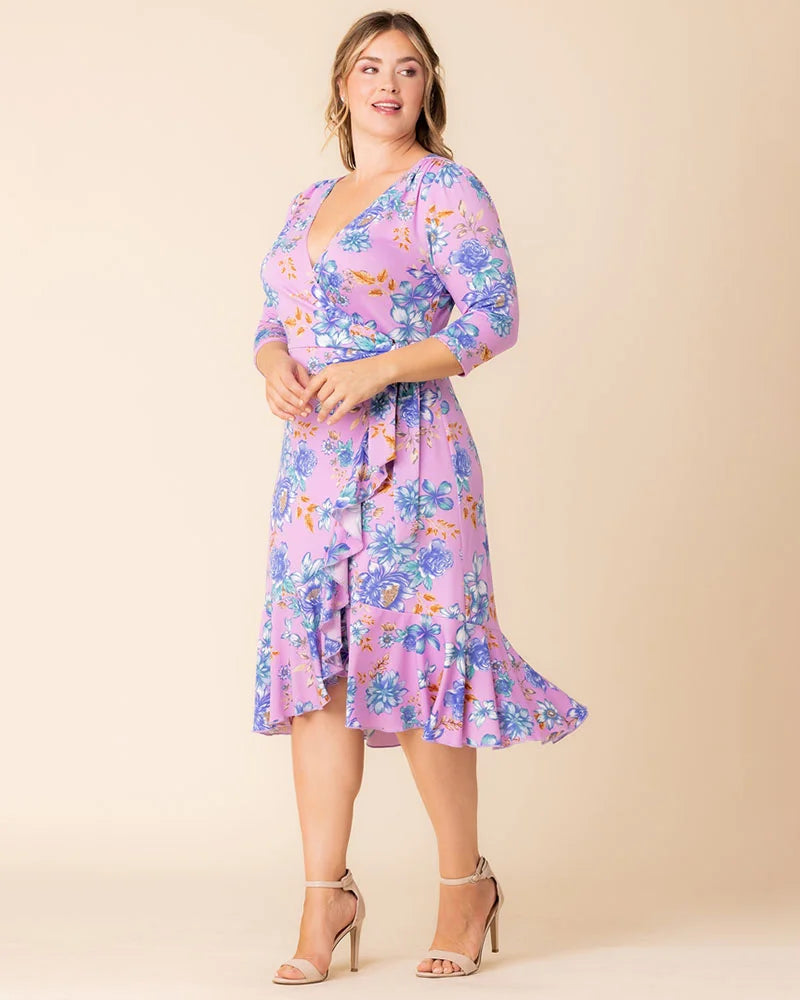 Plus Size Dresses Plus Size Formal Floral Print Midi Cocktail Formal Dress Kiyonna 12132217 Lilac Tropical Florals