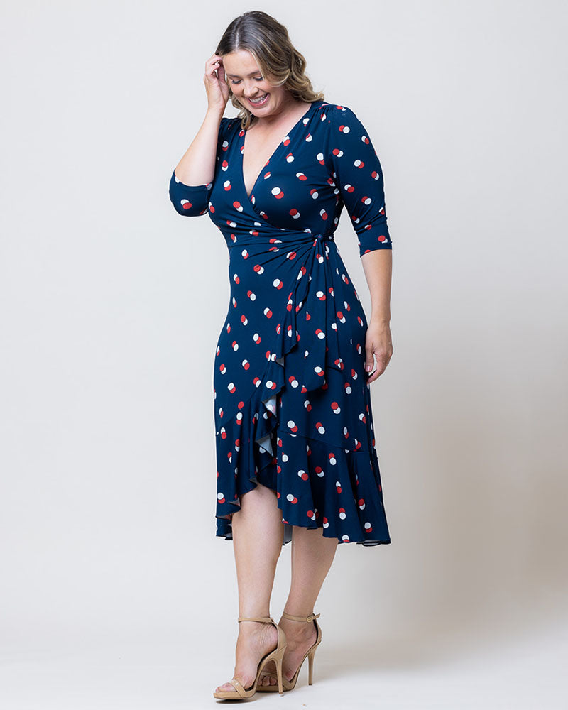 Plus Size Dresses Plus Size Formal Floral Print Midi Cocktail Formal Dress Kiyonna 12132217 Navy Dot Duo