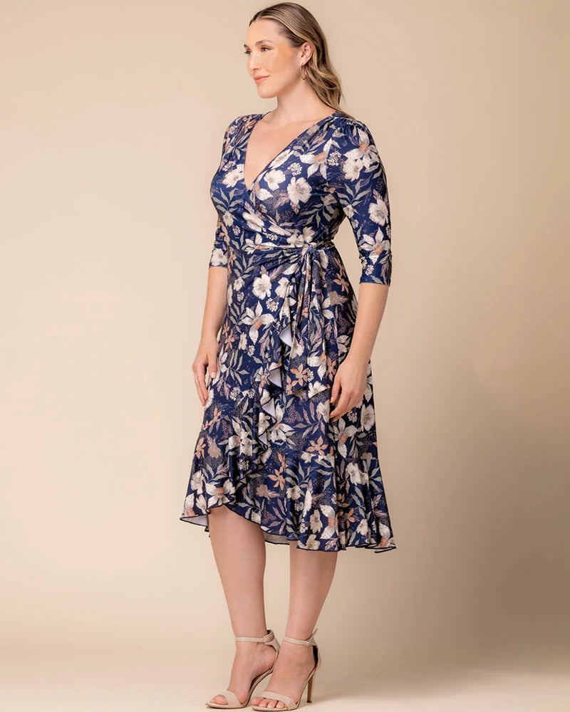 Plus Size Dresses Plus Size Formal Floral Print Midi Cocktail Formal Dress Kiyonna 12132217 Soft Navy Florals