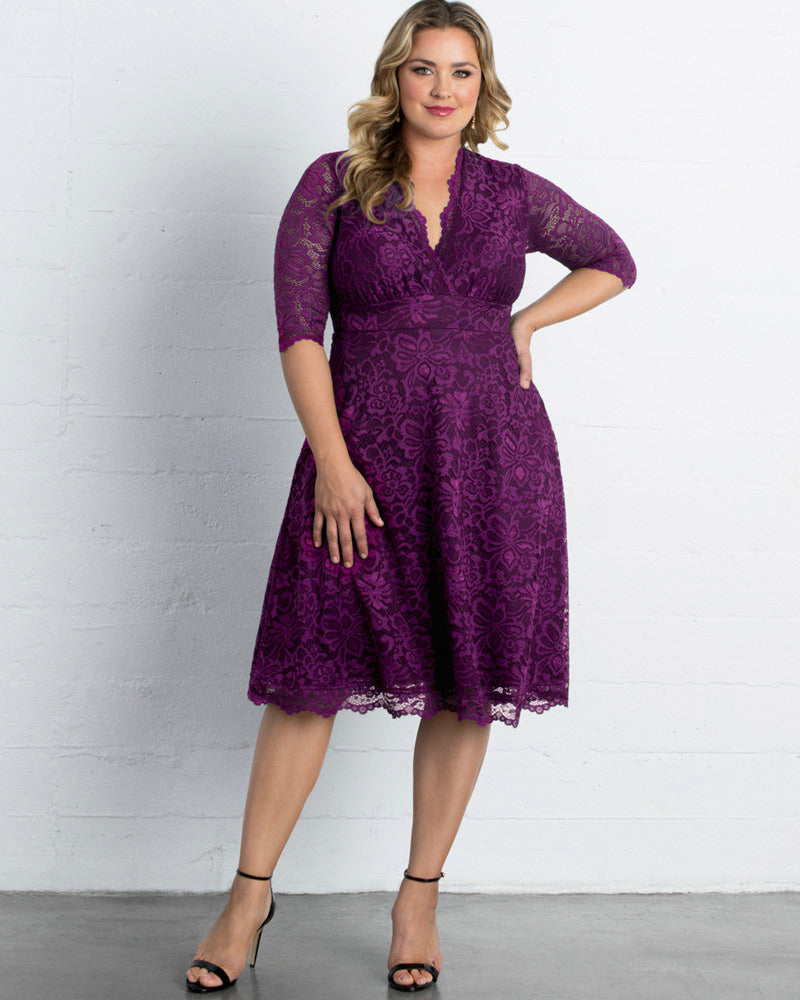 Plus Size Dresses A Line Short Lace Midi Cocktail Plus Size Dress Kiyona 12150901 Berry Bliss