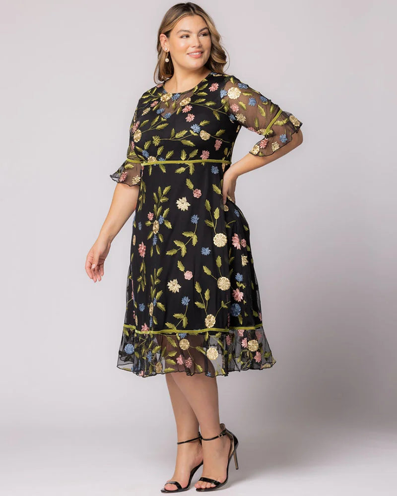 Plus Size Dresses Short Cocktail Floral A line Plus Size Dress Kiyona 12192102 Black Blossom Print